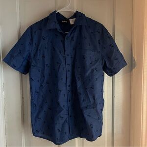 Disney Mickey Mouse Palm Tree Blue Button Up Short Sleeve Shirt Mens size small